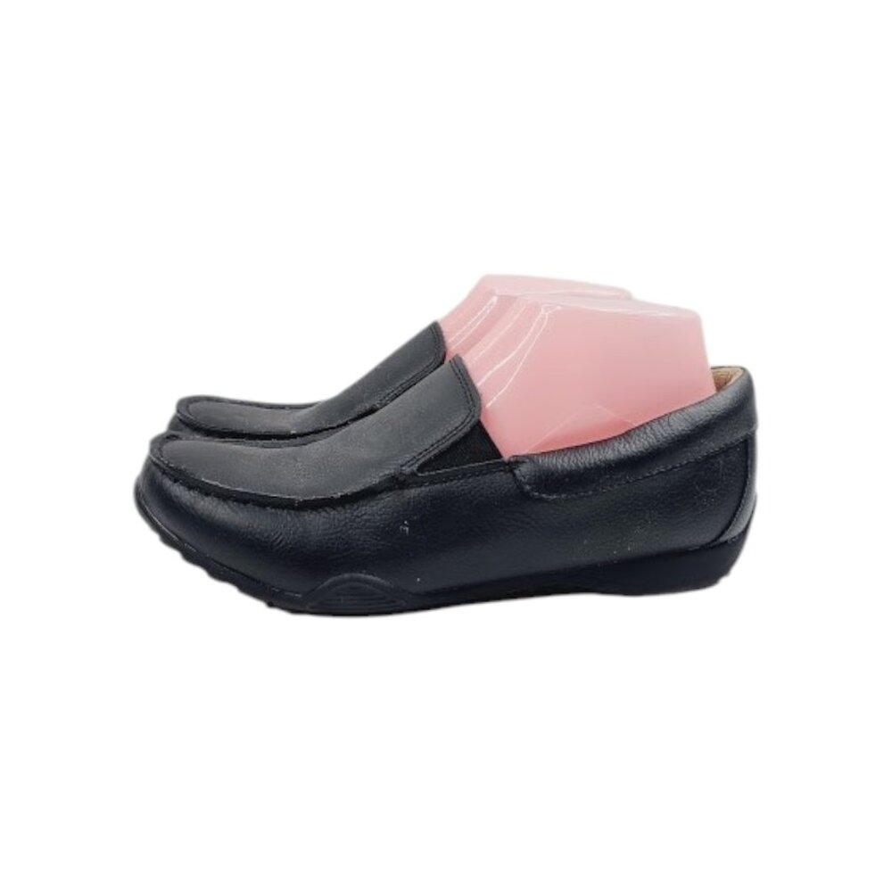 Place Women's Black Leather Low Wedge Slip-On Casual Loafer Shoes Size 5